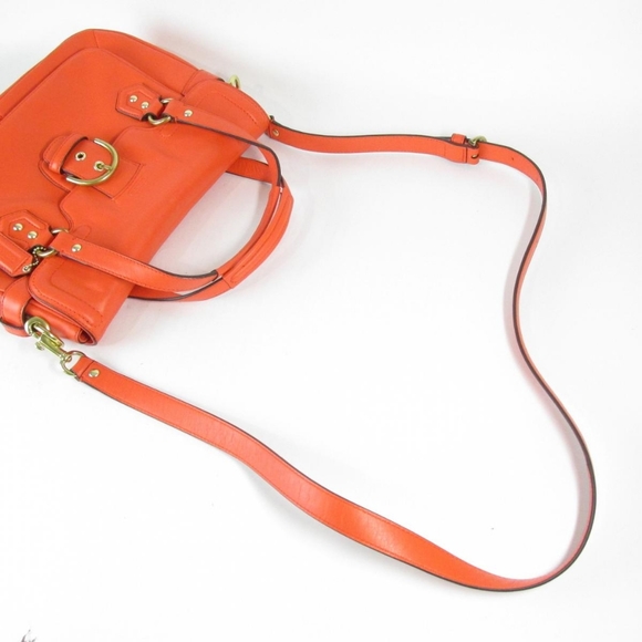 COACH Campbell Eva Orange Leather Large Flap Shoulder Bag Purse Dust Bag - Picture 9 of 15